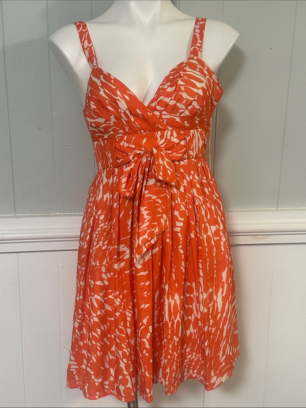 LC Lauren Conrad Orange and White Printed Tie-Waist Sundress